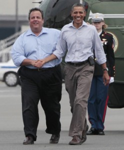 President Obama and Gov. Chris Christie President Obama and New Jersey Gov. Chris Christie meet to tour damage from another storm, Hurricane Irene (npr.org)